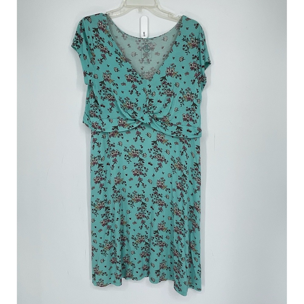 Liz Lange Maternity Women's Aqua Haze Floral Nursing Knot Front Dress Size L